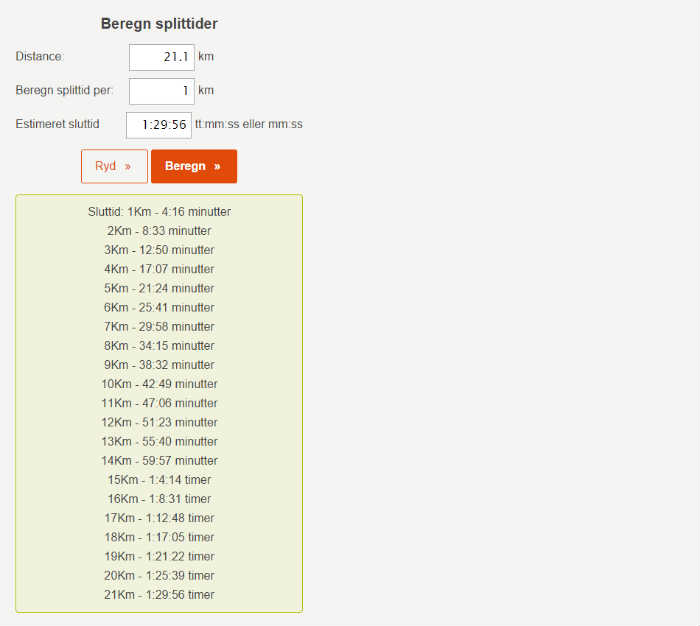 examples of split times