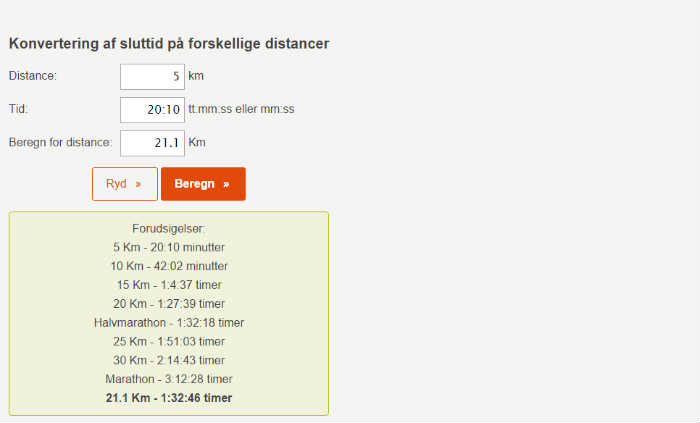 calculate running time by distance